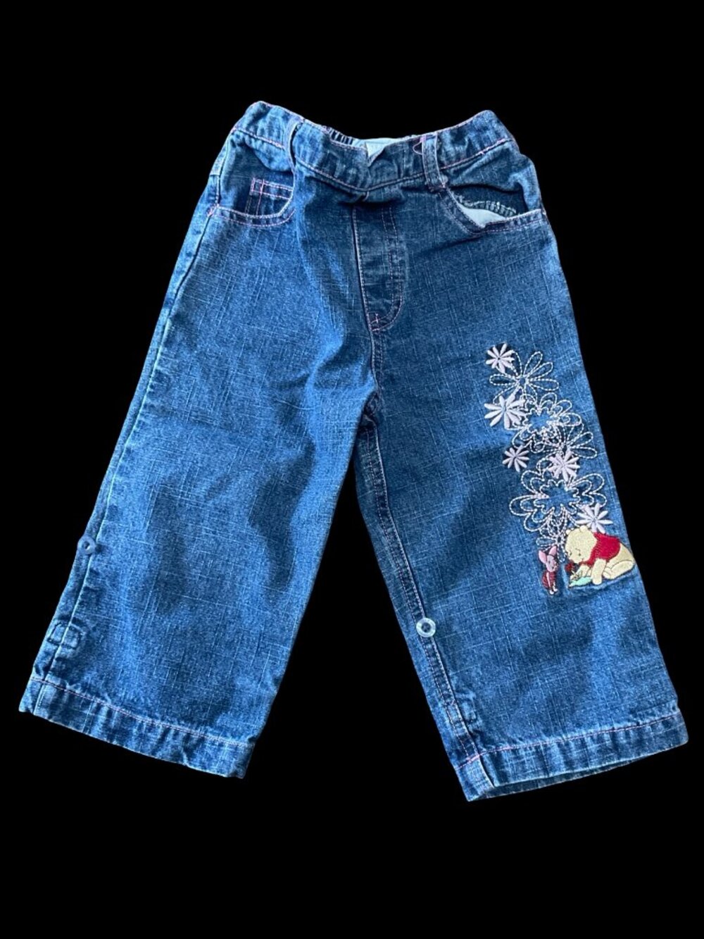 👣 5/$25  - Medium Wash Jeans w/ Floral & Winnie the Pooh Embroidery